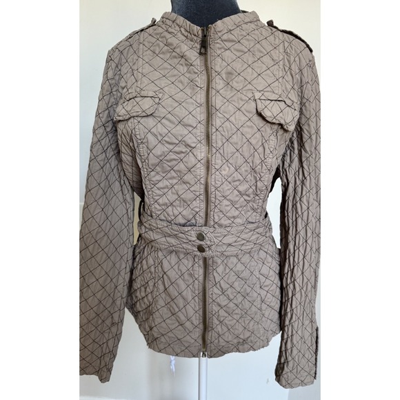 XCVI Jacket XL Taupe Diamond Quilted Belted Moto Utility Military Safari Classic - Picture 15 of 16